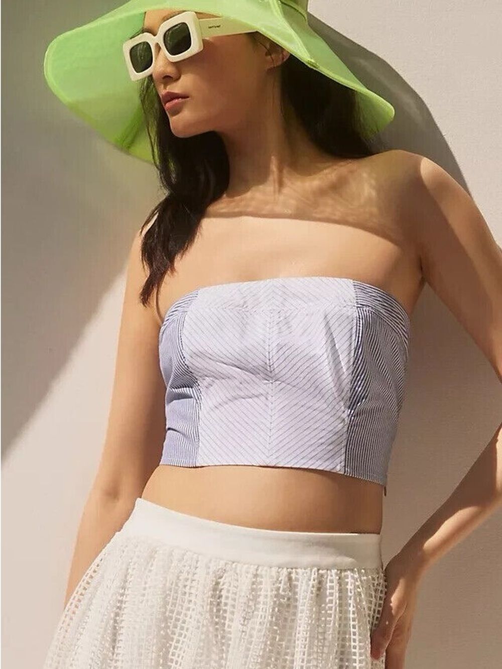 Pernille Rosenkilde Anthropologie Strapless Crop Top Blue & White NWT FLAW S